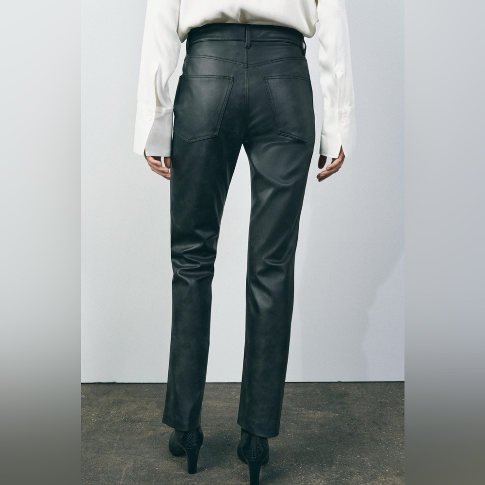 NWT Zara Woman ZW COLLECTION FAUX LEATHER HIGH WAISTED BOOTCUT Cropped Pants 14 - Picture 2 of 8